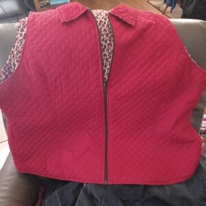 Kim Rogers Red Quilted Vest with Leopard Accents